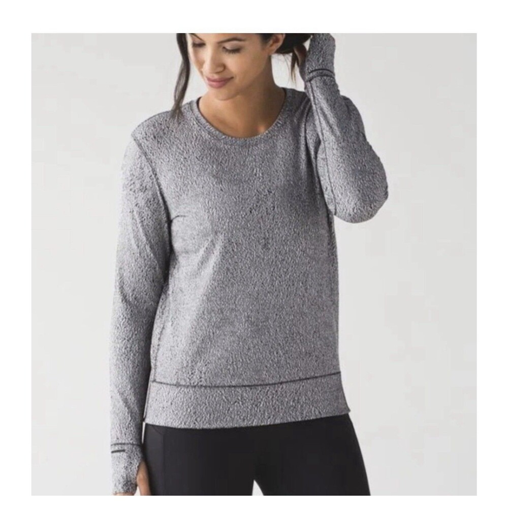 Lululemon Rush Hour Long Sleeve Top Size 6 Shirt Boxy Spray Jacquard White Black